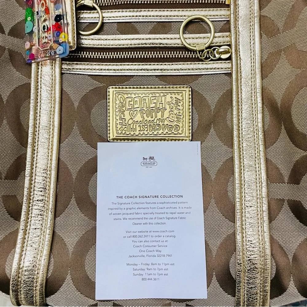 Coach Poppy Op Art Metallic Gold Large Glam Signature Tote - Picture 12 of 12